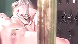 Bondage Blowjob Babe in Fishnets - Whipping Submissive Slut with Dominating Top Hat Guy