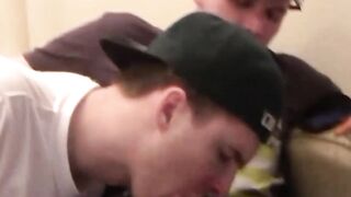 Fraternity Bros' Threesome - Group Blowjob Session with Facial