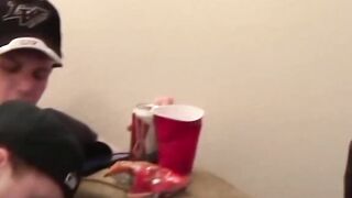 Fraternity Bros' Threesome - Group Blowjob Session with Facial