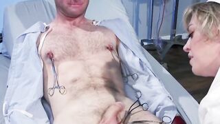 Huge tits nurse pegging strapped male
