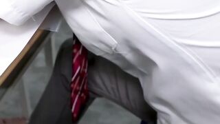 Asian Desk-Slut Gets Rough Anal Sex From Huge Black Guy And A Big Facial