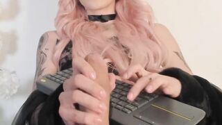 Hot Pink Hairstyle Sissified Crossdresser Strokes Huge Transcock