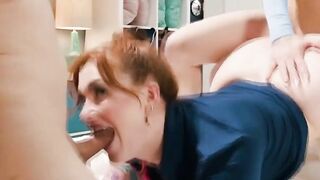 Big-Boobs Blondie & Curvy Sales Lady Share A Big Dick - POV