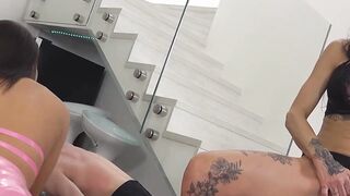 Bisexual Threesome FFM - Big Dick Riding Small Panties