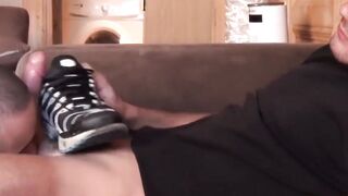 Skinny Petite Teen Swallow Big Dick After Sniffing Shoes - POV Blowjob & Facial