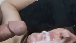 Mature Woman Receives Huge Load on Face - Old Granny Facesitting & Creampie