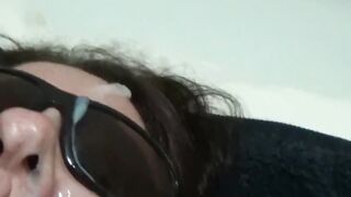 Mature Woman Receives Huge Load on Face - Old Granny Facesitting & Creampie
