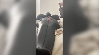 Sensory Deprivation Fetish inside Sleepsack with Estim and Clamps and