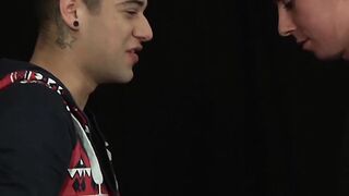 Tatted Up Hunk Ass-Fucks Bottom Guy in Anal Sex Threesome
