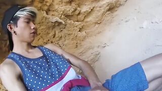 Asian Twinks Outdoor Adventure - Anal Play with Dildo & Handjob