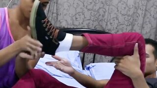 Asian Twinks - Footjob & Blow Job Action With Huge Load On Face
