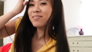 Asian Cutie Kimmy Kims Gets Her Mouth Filled With A Huge Load