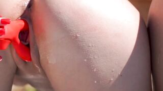 Pool-Side Tease: Lesbians Babes Helina & Milena - Girl on girl action in pool