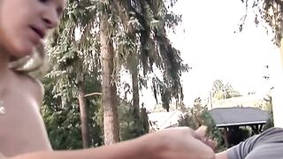 Teen Garden Angels - Older Guy Fucks barely legal Blonde Teen in Public