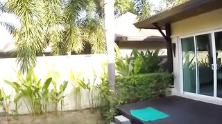 Poolside Public Blowjob & Fucking - Hot Babe in Red Swimsuit Rides Reverse Cowgirl