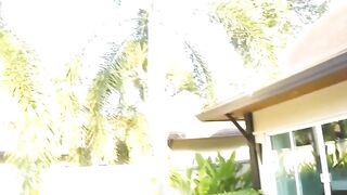 Poolside Public Blowjob & Fucking - Hot Babe in Red Swimsuit Rides Reverse Cowgirl