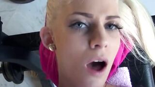 Blondie Babe Gets Sweaty In Sports Pants - Fitness Model Workout Routine
