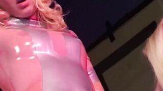 Euro Lesbian Threesome - Sex Toy Sharing with Rubber Gloves