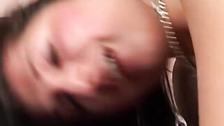 Euro Babe's Dark Hair Gets Covered In Jizzy Squirt
