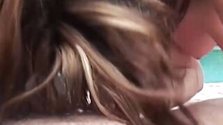 Pool Side Blowjob - Erotic Pool Party with Hot Brunette Babe