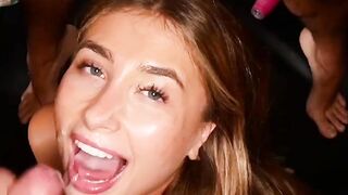 Five Girls Share One Guy's Load - Group Orgy