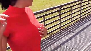 Dark-Haired Vixen With Super Sexy Boobies Fucked Outdoors in Public