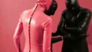 3Some Pvc Catsuits 2 Fem Dom Girls Bondaged Sub inside Straightjacket