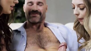 3some FFM Threesome with Hot Blonde Babes - LilymLiarMarr & Charley Summers Dominate Grandpa's Dick