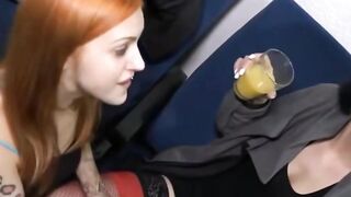 Redhead Babe Gives Oral Pleasure in Glasses While Wearing Nylons - POV