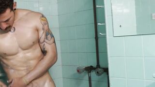 Jocks' Shower Jerk-Off Session - Solo Male Masturbation