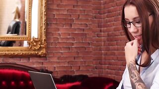 Euro Sluttiness - Big Boobed Babe Masturabtes At Work