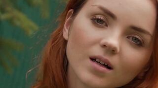 Slender Redheaded Babe Outdoor Striptease & Nude Sunbathing - Small Breasts
