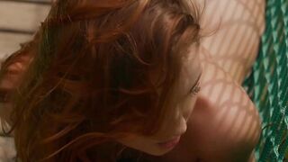 Slender Redheaded Babe Outdoor Striptease & Nude Sunbathing - Small Breasts