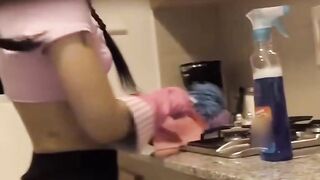 Cleaning Lady Mature Milf Rides A Big Dick And Deep Throws POV Blowjob