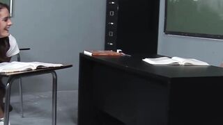 college girl Slut Erin Stone Fingers Her Bald Pussy in Classroom