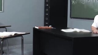 college girl Slut Erin Stone Fingers Her Bald Pussy in Classroom