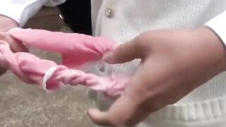 Petite college girl's Wet Pantie Adventure - Close-Up View of Asain Cutie