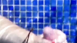 Teacher with Moisa Robert on summer vacation at the pool and the teacher tells moisa