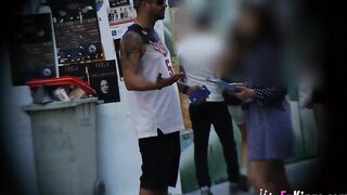 Turned On bro looks for long hooters tourists inside the street