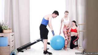X-Naughty - Fitness session three-way banged! Monroe Fox, Rin White