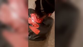 Sub chick Gasmasked Fetish into Trashbag Vacum Experiment