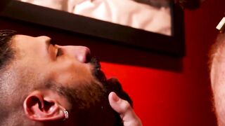 Jayson Parker runs his lubed fist and pierced cock over Pup Hades hole