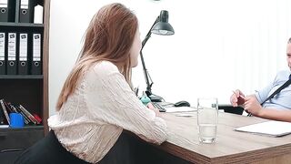 Una Fairy arches over the desk as the manager thrusts deep moaning loudly