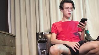 Skinny Latino twink Will strokes his massive cock until he cum bursts