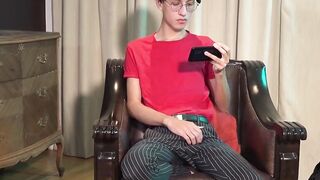 Skinny Latino twink Will strokes his massive cock until he cum bursts