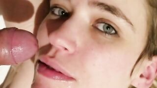 Blonde Babe's Mouthful of Cum