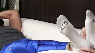 Mature dom feet worships and licks feet of a bound hunk