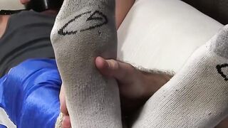 Mature dom feet worships and licks feet of a bound hunk
