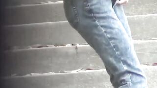 A cameraman caught a group of shy girls who had to pee outdoor