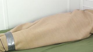 Mature master tickles feet and body of a bound slave hunk